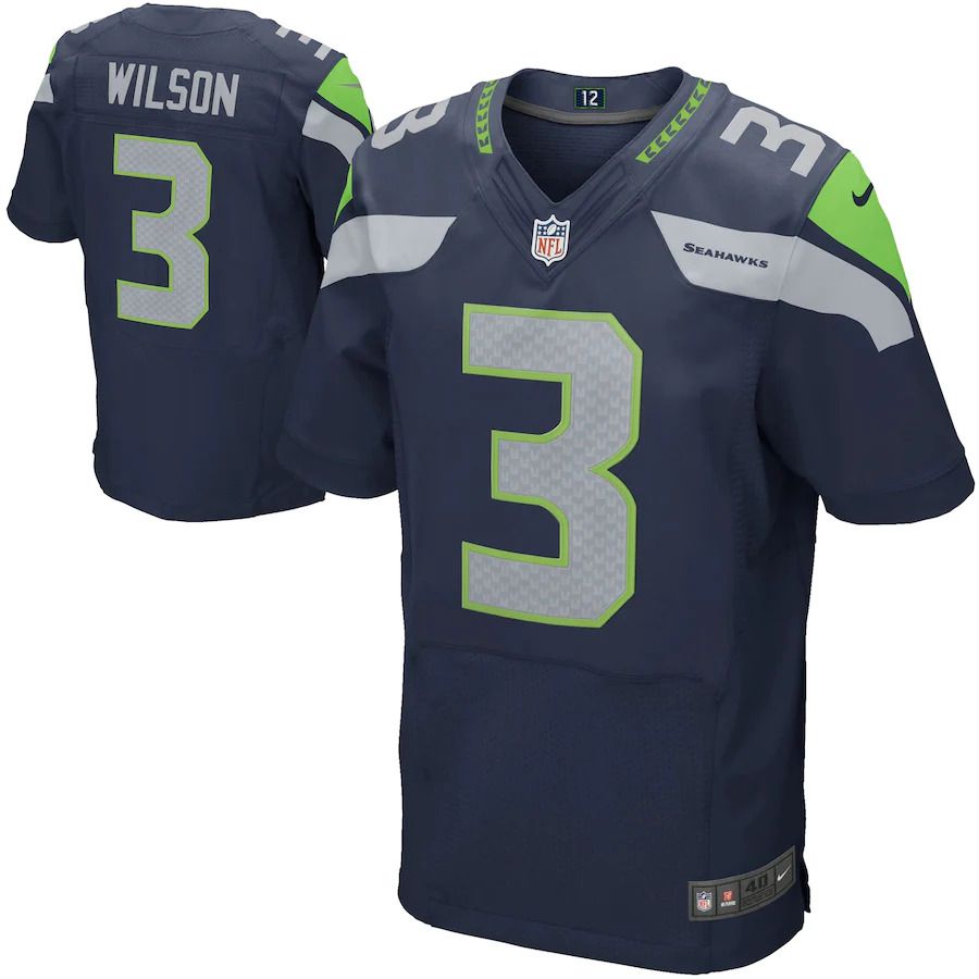 Men Seattle Seahawks #3 Russell Wilson Nike College Navy Elite NFL Jersey